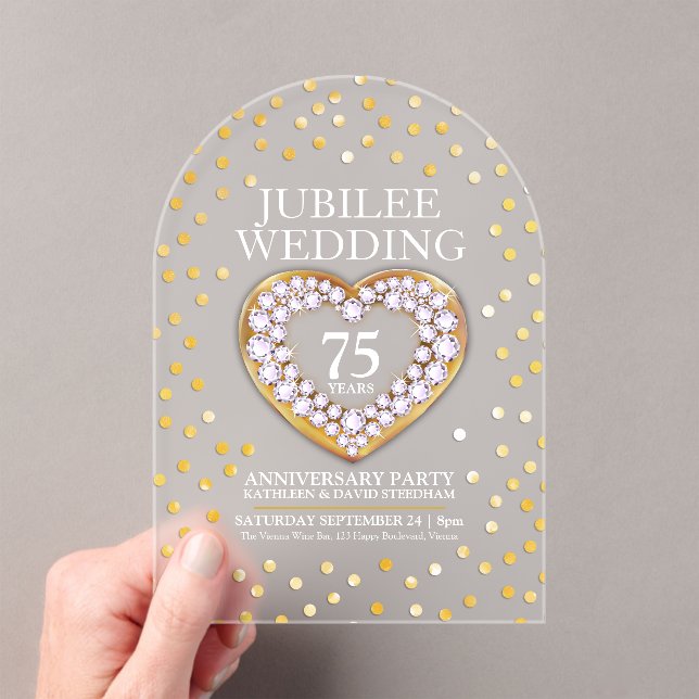75th jubilee wedding anniversary heart  acrylic invitations (Insitu (Handheld))