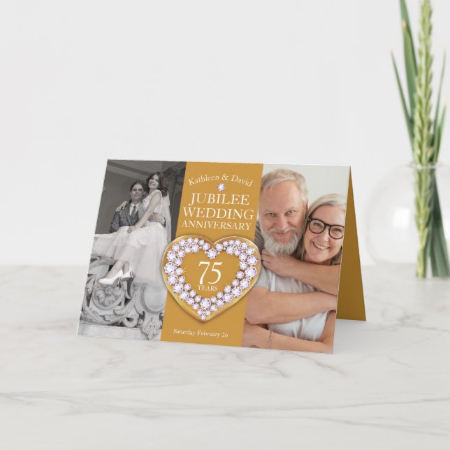 75th Jubilee wedding anniversary now then photo Card (Front)