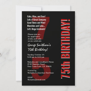 75th Modern Birthday Black White Red Template