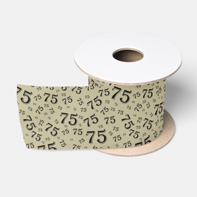 75th Modern Random Number Pattern Black /Gold Satin Ribbon (Spool)