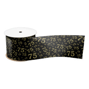 75th Modern Random Number Pattern Black/Gold Satin Ribbon