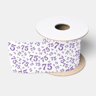 75th Modern Random Number Pattern Purple/White Satin Ribbon