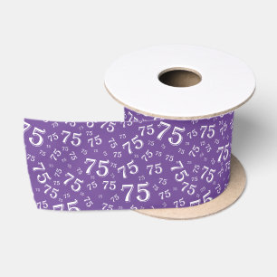 75th Modern Random Number Pattern Purple/White Satin Ribbon