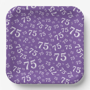 75th Party Random Number Pattern Purple/White Paper Plate