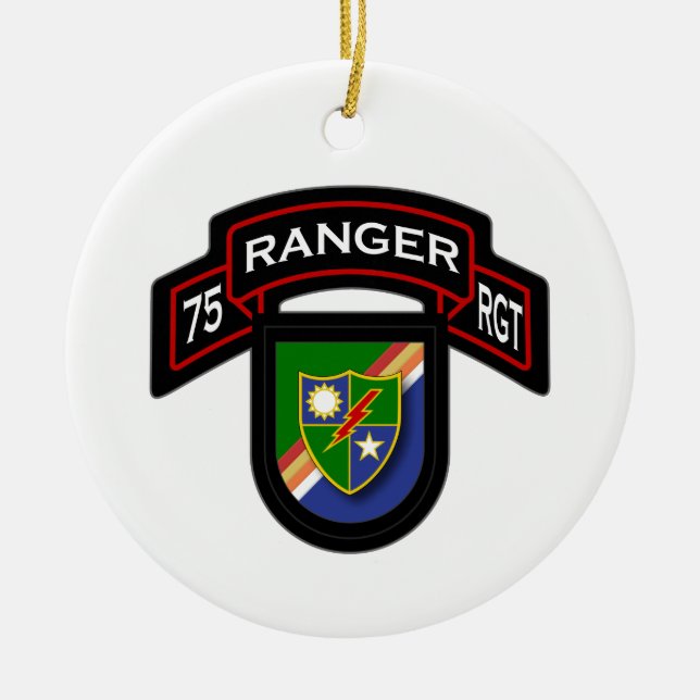 75th Ranger Rgt - scroll & flash Ceramic Ornament (Front)