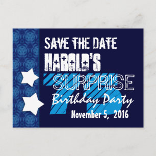 75th Surprise Birthday Save the Date Blue Stars Announcement Postcard