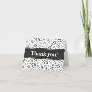 75th "Thank you!" Black/White Number Pattern Thank You Card