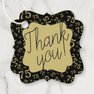 75th Thank You Number Pattern 75 Black/Gold Favour Tags