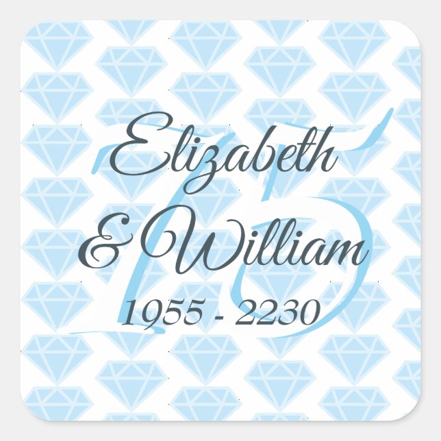 75th Wedding Anniversary Diamond Celebration Square Sticker (Front)