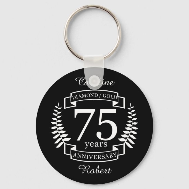 75th Wedding ANNIVERSARY DIAMOND GOLD Keychain (Front)