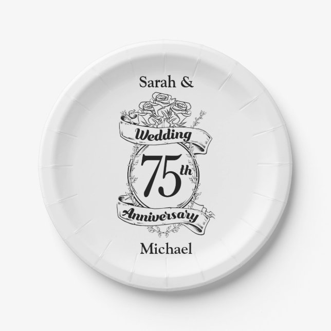 75th Wedding Anniversary Flowers Paper Plate (Front)