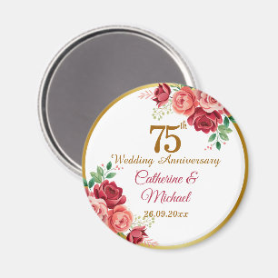 75th Wedding Anniversary Gold Frame Floral Magnet