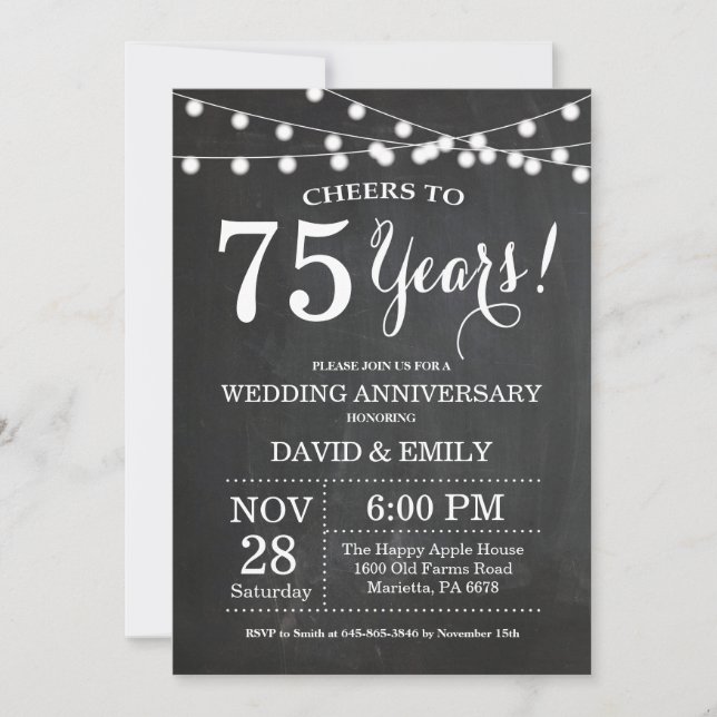 75th Wedding Anniversary Invitation Chalkboard (Front)