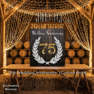 75th Wedding Anniversary   Rustic Wood & Gold Invitation