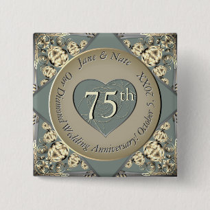 75th Wedding Diamond Anniversary  2 Inch Square Button