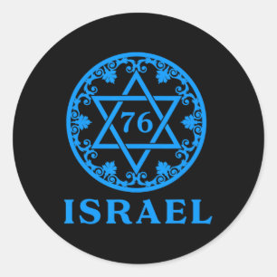 76 Birthday Israeli Yom Ha'atzmaut Independence Da Classic Round Sticker
