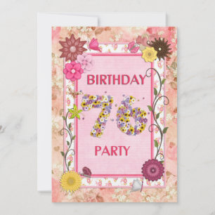 76e anniversaire invitation fête avec cadre fleuri