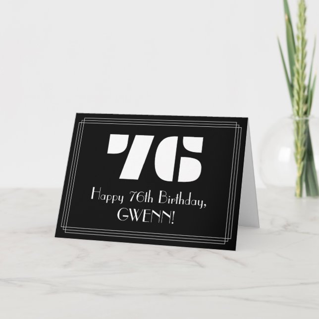 76th Birthday: Art Deco Inspired Look "76" & Name Card (Front)
