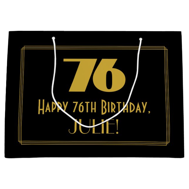 76th Birthday — Art Deco Inspired Look "76" & Name Large Gift Bag (Front)
