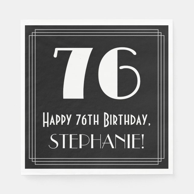 76th Birthday ~ Art Deco Inspired Look "76", Name Napkin (Front)