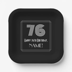 76th Birthday — Art Deco Inspired Look “76” + Name Paper Plate