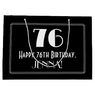 76th Birthday: Art Deco Inspired Style "76", Name Large Gift Bag