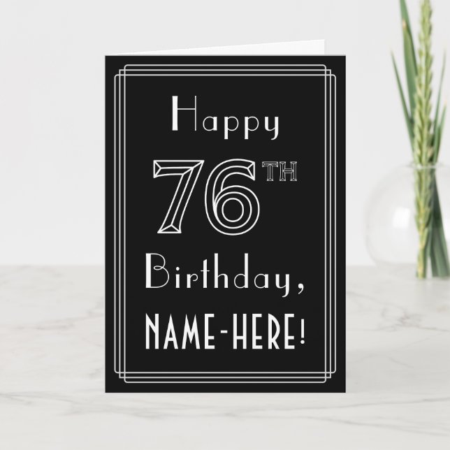 76th Birthday: Art Deco Style # 76 & Custom Name Card (Front)