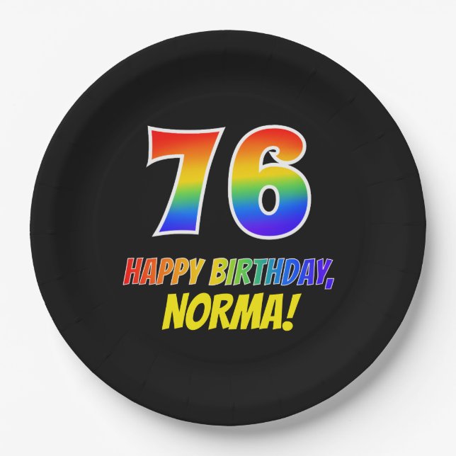 76th Birthday: Bold, Fun, Simple, Rainbow 76 Paper Plate (Front)