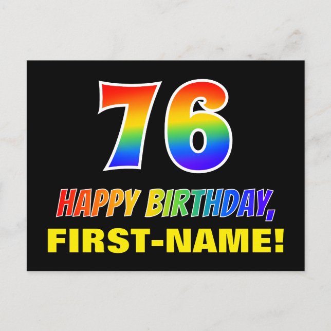76th Birthday: Bold, Fun, Simple, Rainbow 76 Postcard (Front)