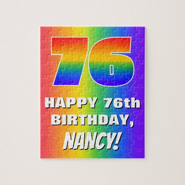76th Birthday: Colourful, Fun Rainbow Pattern # 76 Jigsaw Puzzle (Vertical)