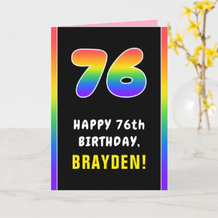 76th Birthday: Colourful Rainbow # 76, Custom Name Card