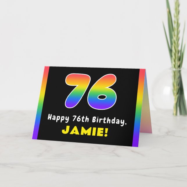 76th Birthday: Colourful Rainbow # 76, Custom Name Card (Front)