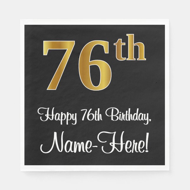 76th Birthday ~ Elegant Luxurious Faux Gold Look # Napkin (Front)