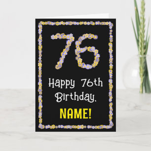 76th Birthday: Floral Flowers Number, Custom Name Card