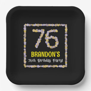 76th Birthday: Floral Flowers Number, Custom Name Paper Plate