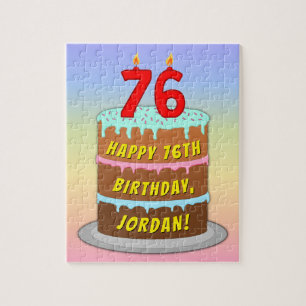 76th Birthday: Fun Cake and Candles + Custom Name Jigsaw Puzzle