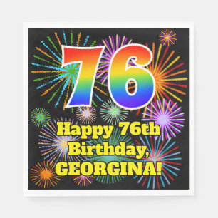 76th Birthday: Fun Fireworks Pattern + Rainbow 76 Napkin