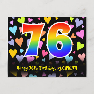 76th Birthday: Fun Hearts Pattern, Rainbow 76 Postcard