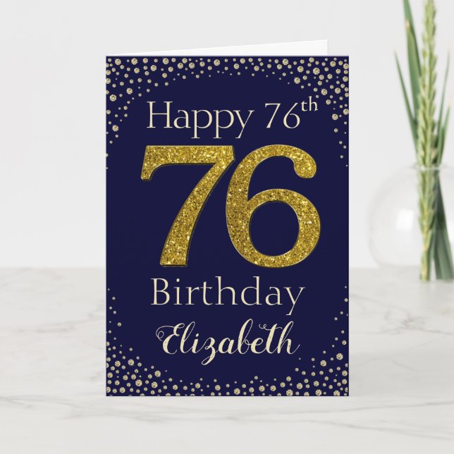 76th Birthday Golden Glitter Card (Front)