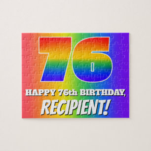 76th Birthday — Multicolored Rainbow Pattern “76” Jigsaw Puzzle