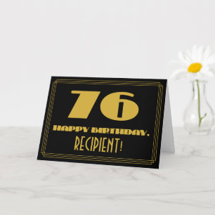 76th Birthday: Name + Art Deco Inspired Look "76" Card