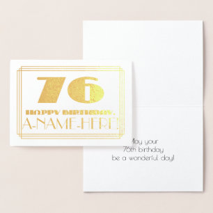 76th Birthday; Name + Art Deco Inspired Look "76" Foil Card