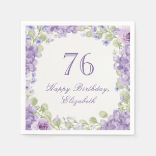 76th Birthday Napkins Elegant Purple Floral