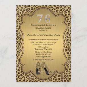 76th,Birthday Party 76th,Cheetah High Heels Shoes Invitation