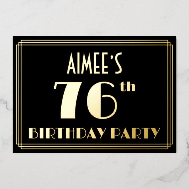 76th Birthday Party: Art Deco Look “76”, w/ Name (Front)