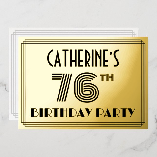 76th Birthday Party — Art Deco Style “76” & Name (Front/Back)