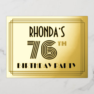 76th Birthday Party ~ Art Deco Style “76” + Name Foil Invitation Postcard