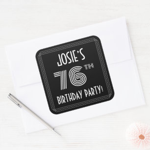 76th Birthday Party: Art Deco Style & Custom Name Square Sticker