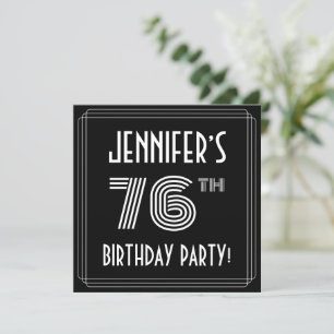 76th Birthday Party: Art Deco Style w/ Custom Name Invitation