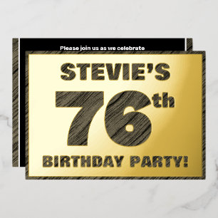 76th Birthday Party — Bold, Faux Wood Grain Text